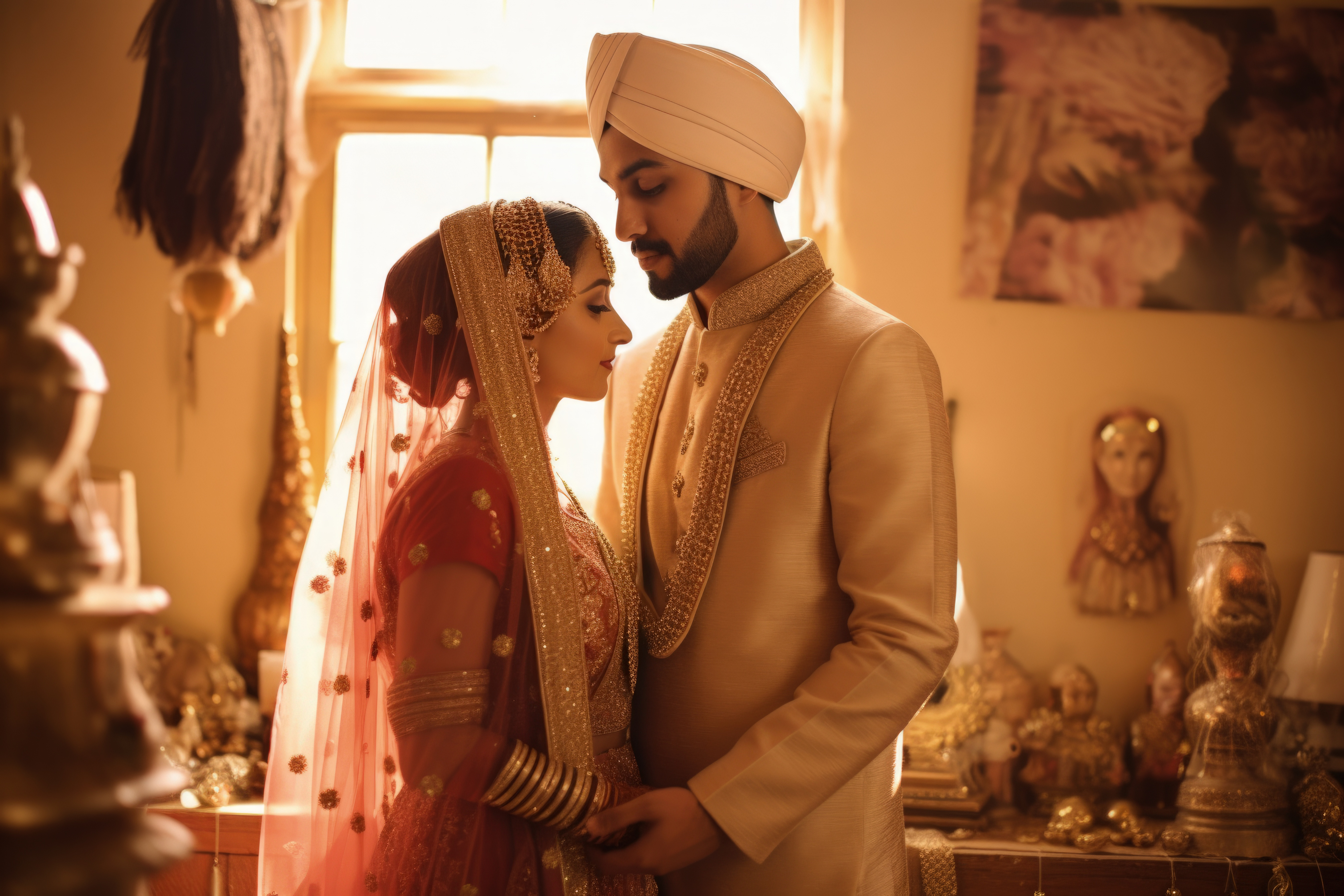 Bride and groom in traditional wedding attire