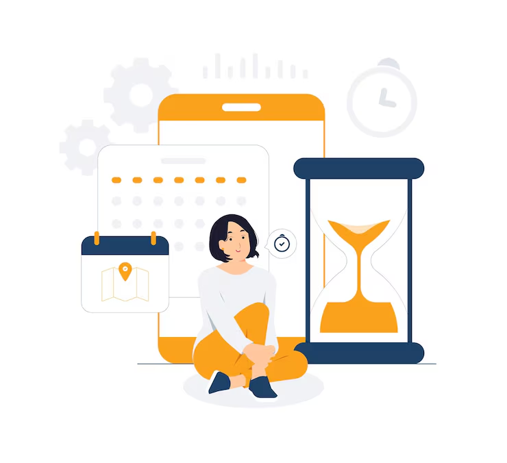 Illustration of disorganized event planning with calendar and time management