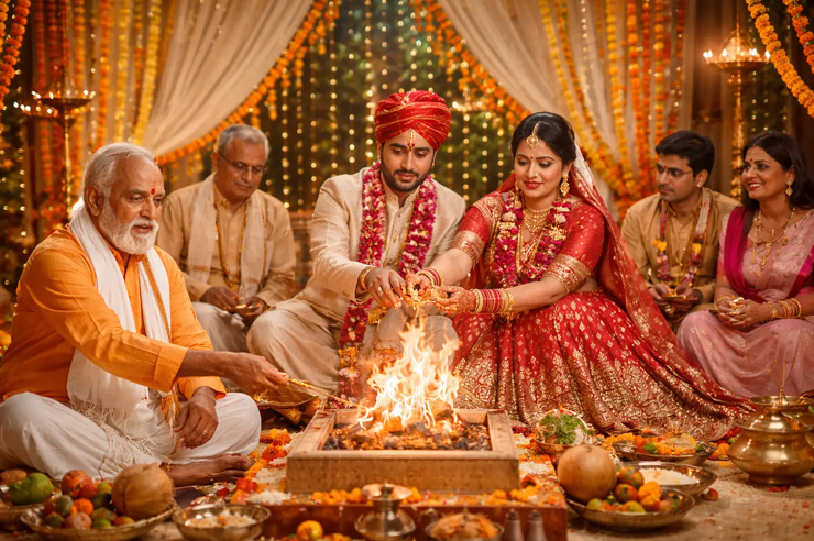 Sacred havan fire and puja ceremony